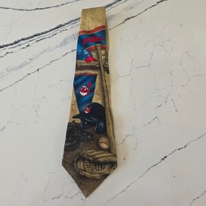 Vtg 90s Eagles Wings Cleveland Indians MLB Silk Tie Chief Wahoo Vintage Mens OS
